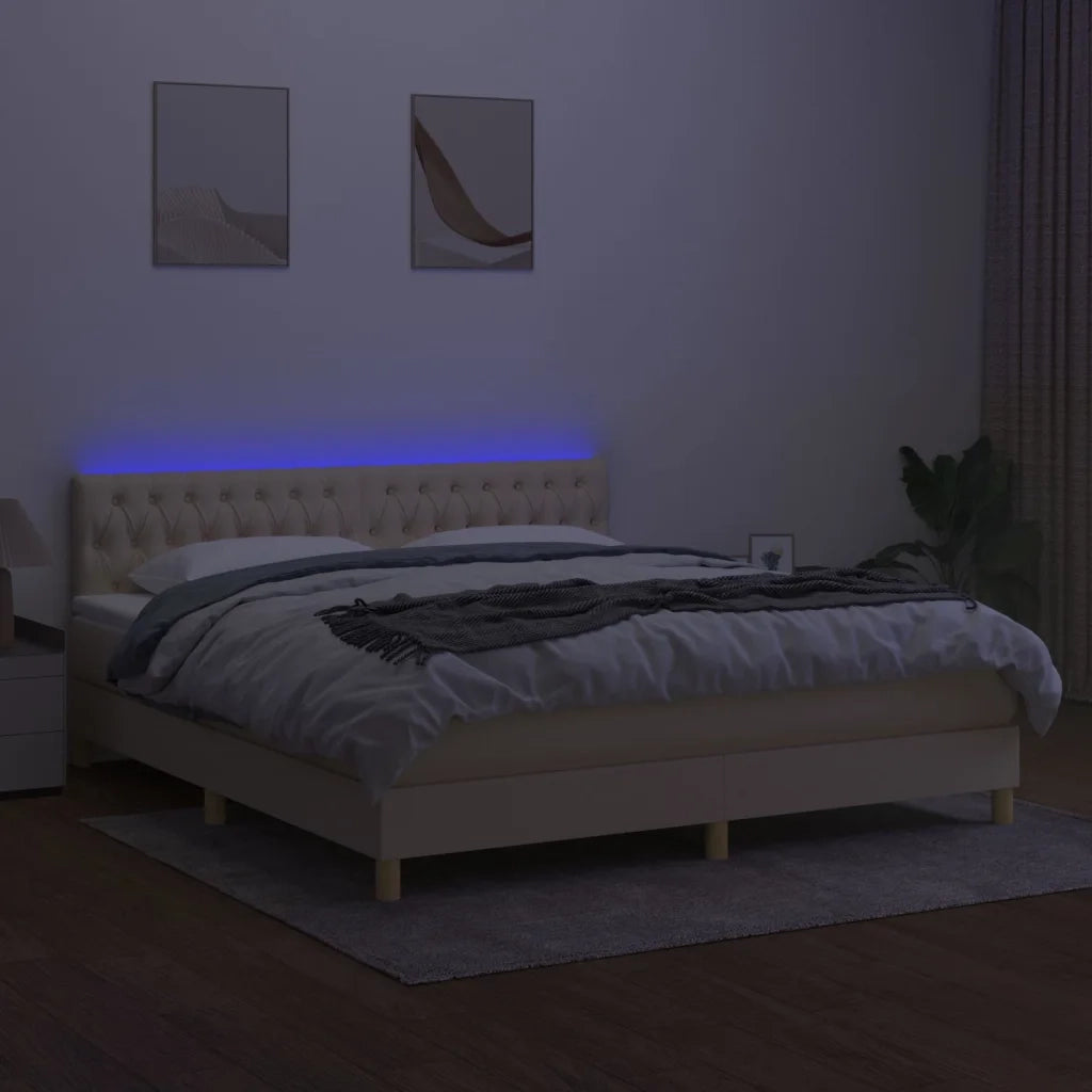 Letto a Molle con Materasso e LED Crema 160x200 cm in Tessuto cod mxl 66017