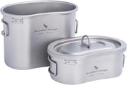 Set di Cucina da Campeggio Leggero in Titanio con Coperchio e Catena da Appendere - 300ml e 600ml