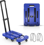 Carrello pieghevole - Carrello pieghevole con 6 ruote - 2 cavi elasticizzati - Carrello robusto con capacità di 225 kg - Per il trasporto di bagagli, colore blu