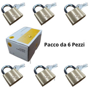 6 X Lucchetto in ottone Yale 50mm con arco in acciaio
