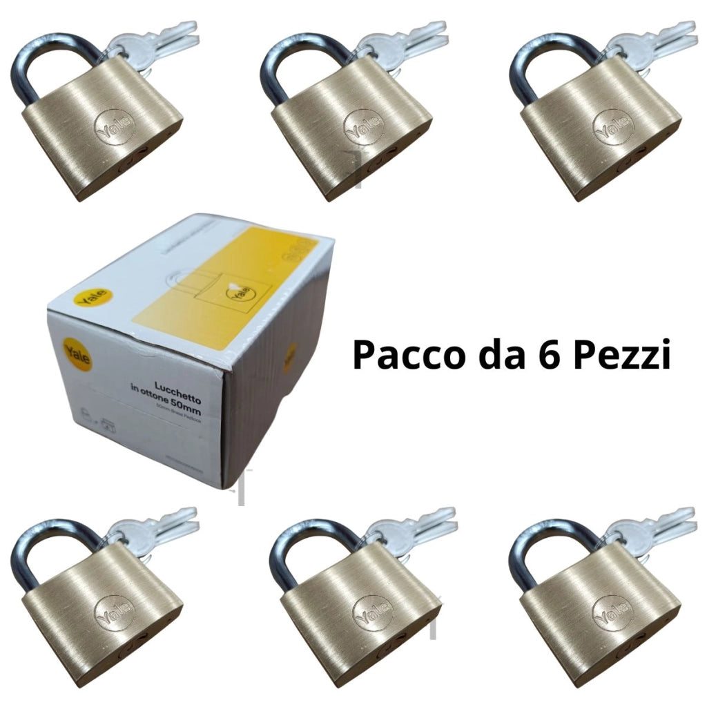 6 X Lucchetto in ottone Yale 50mm con arco in acciaio