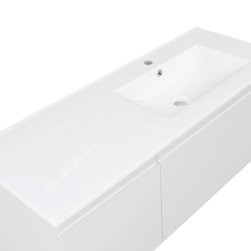 Mobile da bagno sospeso con lavabo  in legno ingegnerizzato e contenitore 120 cm grigio chiaro design moderno