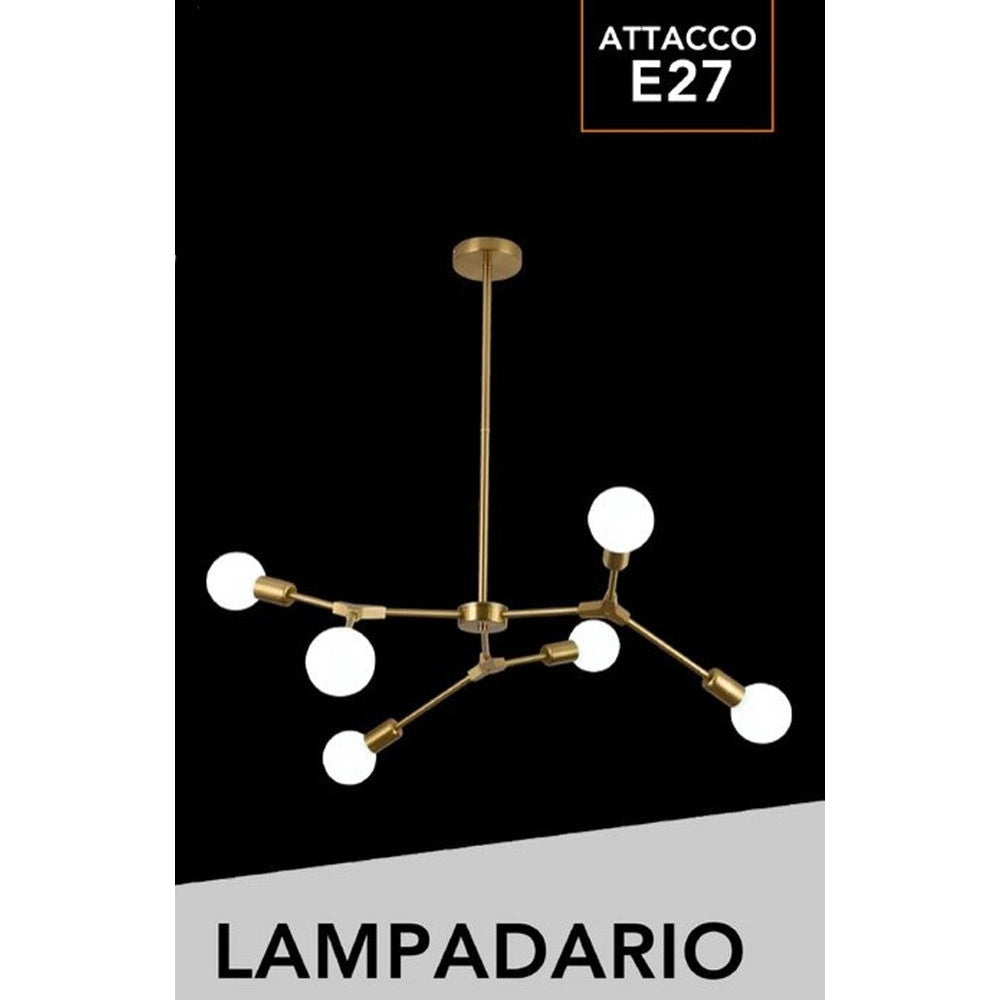 Trade Shop - Lampadario A Sospensione In Bronzo Geometrico Con 6 Bracci Attacco E27 Da Soffitto A45-6 -