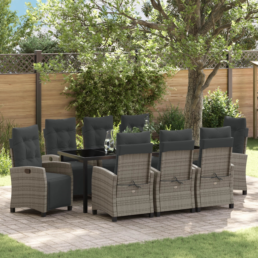 Set di mobili da giardino da 9 pezzi in rattan poliestere grigio