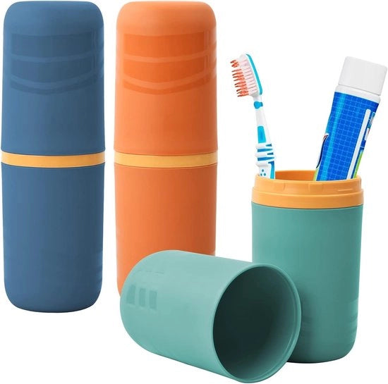Oggetto portatile per tenere il dentifricio con 3 parti in plastica per viaggi, campeggi e scuola - verde, blu, arancione