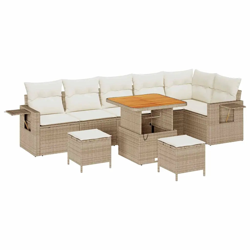 Set Divano da Giardino 11 pcs Beige e Crema polyrattan
