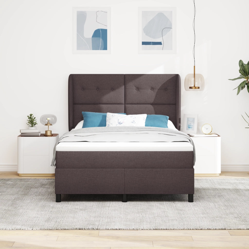 Letto Box Spring con Materasso in Marrone Scuro, 140x190 cm, Tessuto