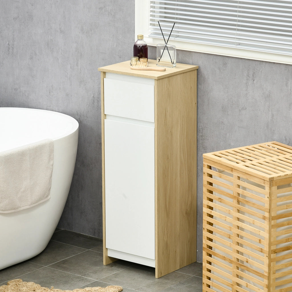 Mobile Bagno con Cassetto e Armadietto con Ripiano Regolabile Interno, in MDF, 32.6x30x90 cm
