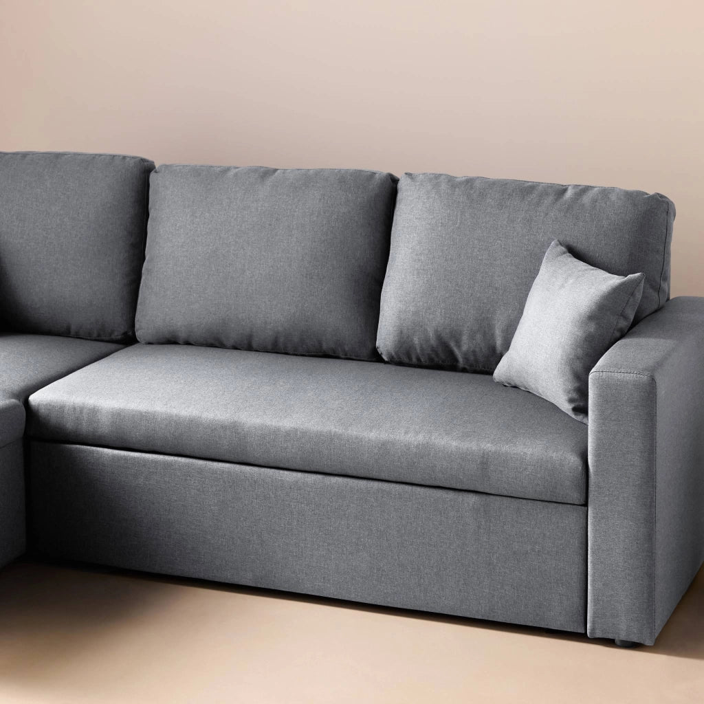 Divano letto angolare reversibile con contenitore, 3 posti, grigio