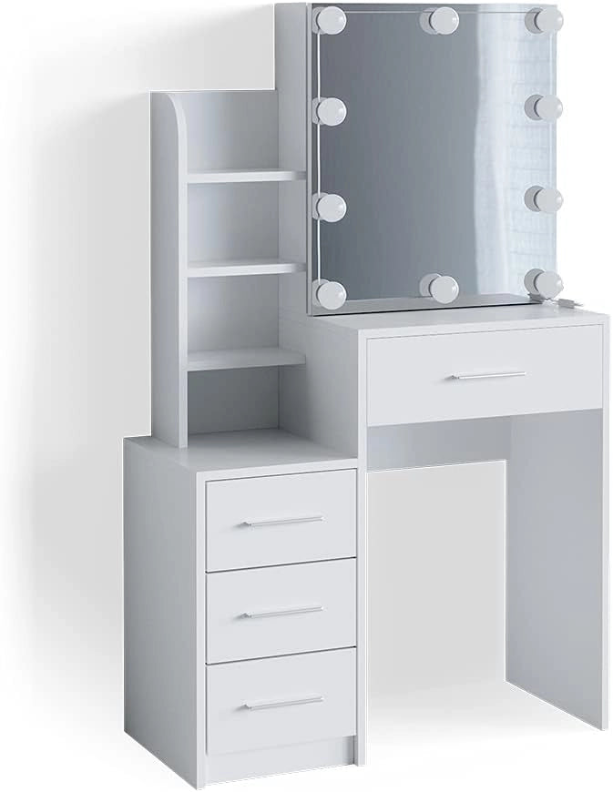 Vicco Tavolo da toeletta Conrada, Bianco, 80 cm con illuminazione a LED, adatto per l'organizzazione di articoli cosmetici e accessori