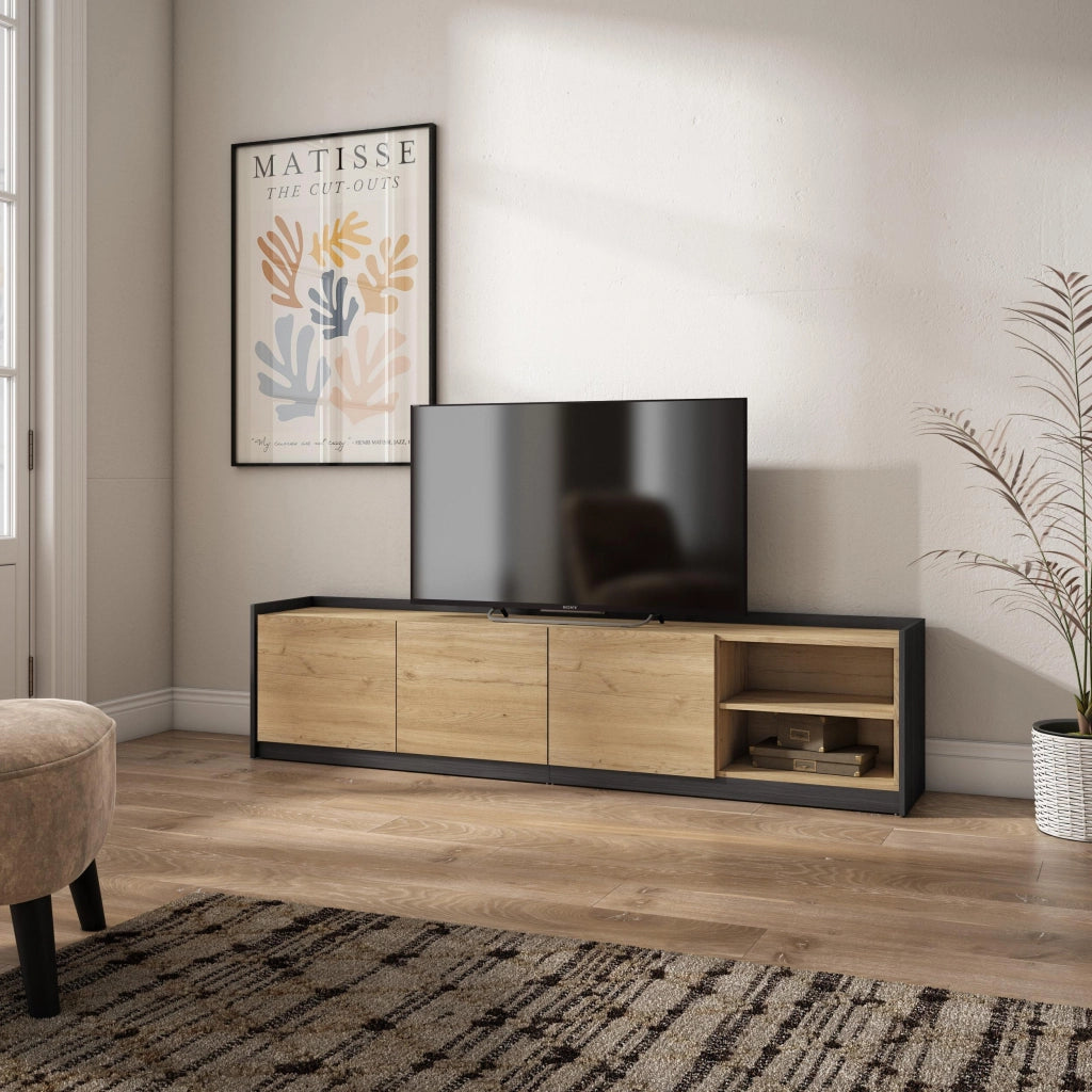 Mobile TV Soggiorno, 207x50x37 cm, Per TV fino a 80", Mobile Soggiorno, Rovere e nero