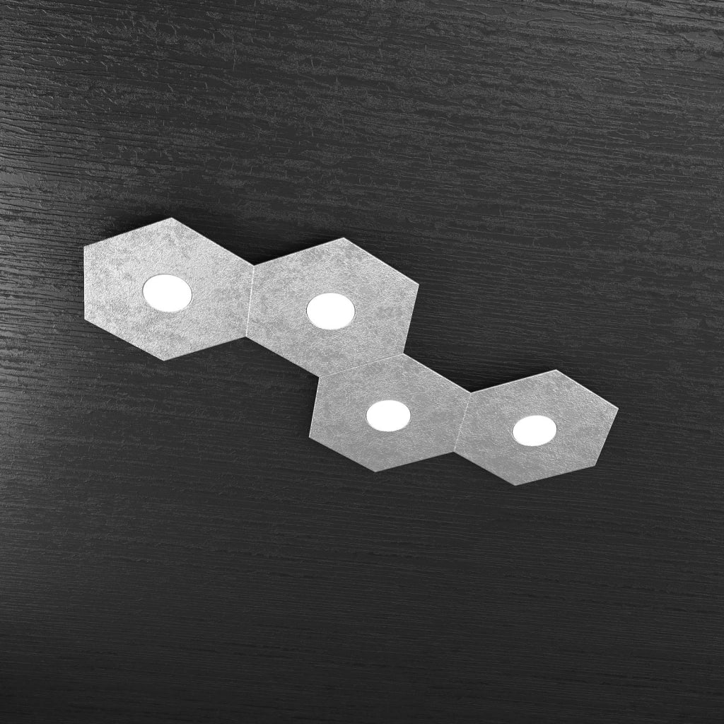 HEXAGON APPLIQUE-PLAFONIERA 4 LUCI FOGLIA ARGENTO 1142-4L-FA