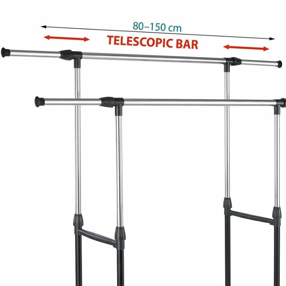 Trade Shop - Stand Appendiabiti Da Terra Doppio Con Ruote Aste Telescopiche Regolabile Abiti -