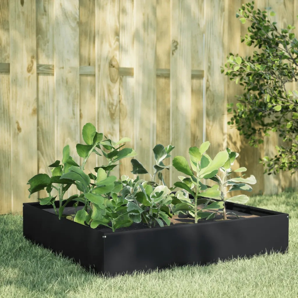 Fioriera Rialzata da Giardino-Vaso da Esterno-Fioriera Elevata Nera 100x100x33,5 cm in Acciaio