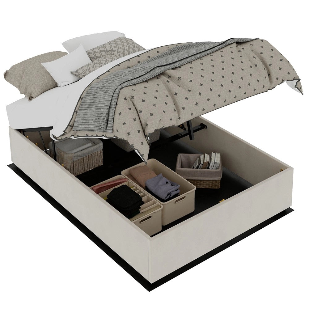 Letto Contenitore Matrimoniale ¨C MINIMAL ¨C Velluto Beige 140x200 Senza Testiera