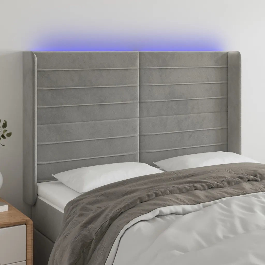 Testiera | Testata a LED Grigio Chiaro 147x16x118/128 cm in Velluto