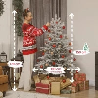 Albero di Natale Innevato Alto 150 cm con Rami Realistici e Base in Metallo Pieghevole