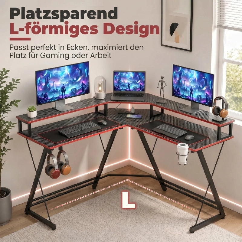 SCRIVANIA ANGOLARE L 128x128 cm Nera con supporto monitor