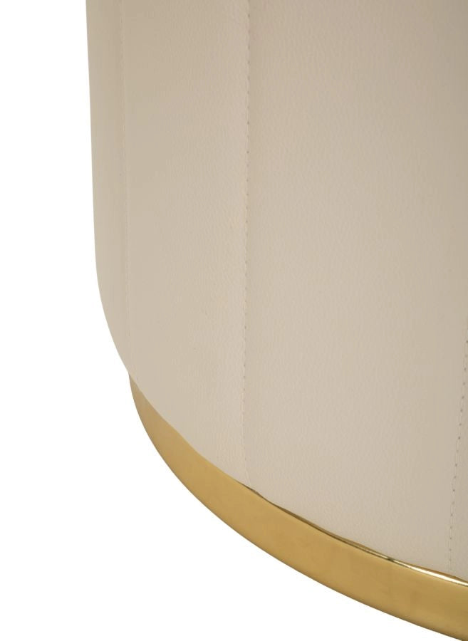 Puff con Contenitore London Crema Ø46,5x44 cm in Pino e MDF e Spugna e Metallo e PU