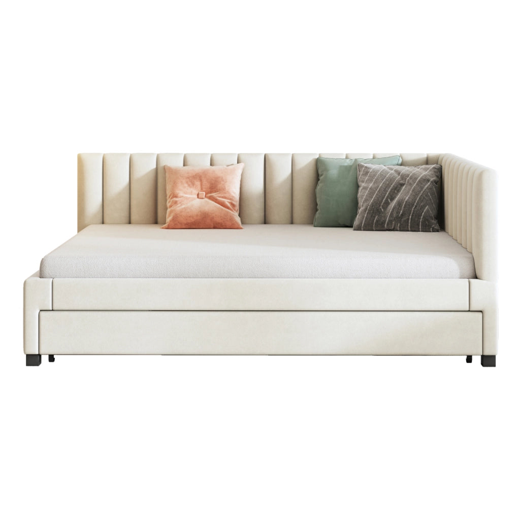 Letto poltrona estraibile in velluto beige 140x200 cm