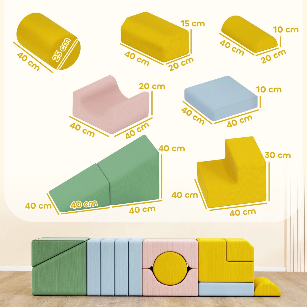 Set di blocchi morbidi per bambini ¨C zephmum ¨C 12 pezzi tessuto lavabile pastello
