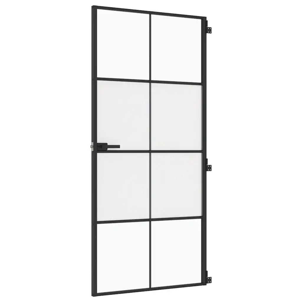 Porta Interni Sottile Nera 93x201,5cm Vetro Temperato Alluminio 155128