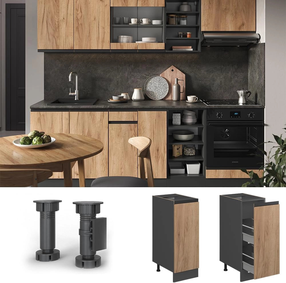 Armadio cucina dispensa alto R-Line, Quercia dorata, 30 cm J-Shape, PL Rovere, per la libera combinazione all'interno di sistemi cucina modulari