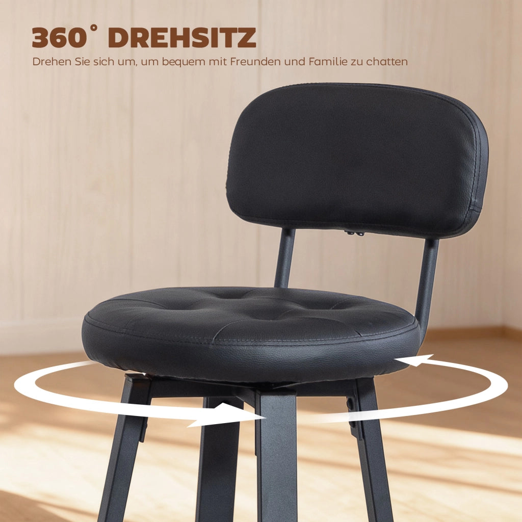 Sgabello da Bar ¨C zephmum ¨C Set 2 Pezzi, Imbottita, Similpelle, Struttura in Metallo, Nero
