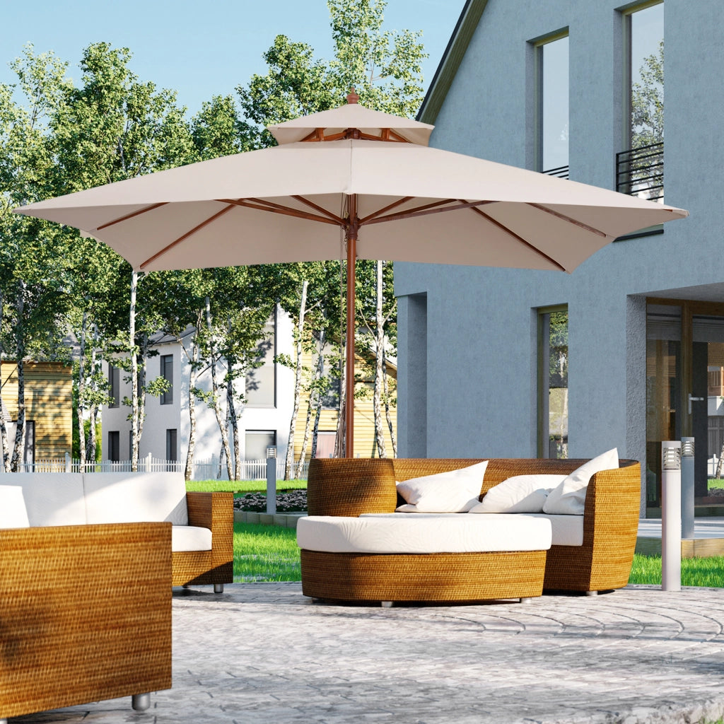 Ombrellone da Giardino 3x3m ¨C zephmum ¨C Crema, Bamb¨´, 8 Stecche