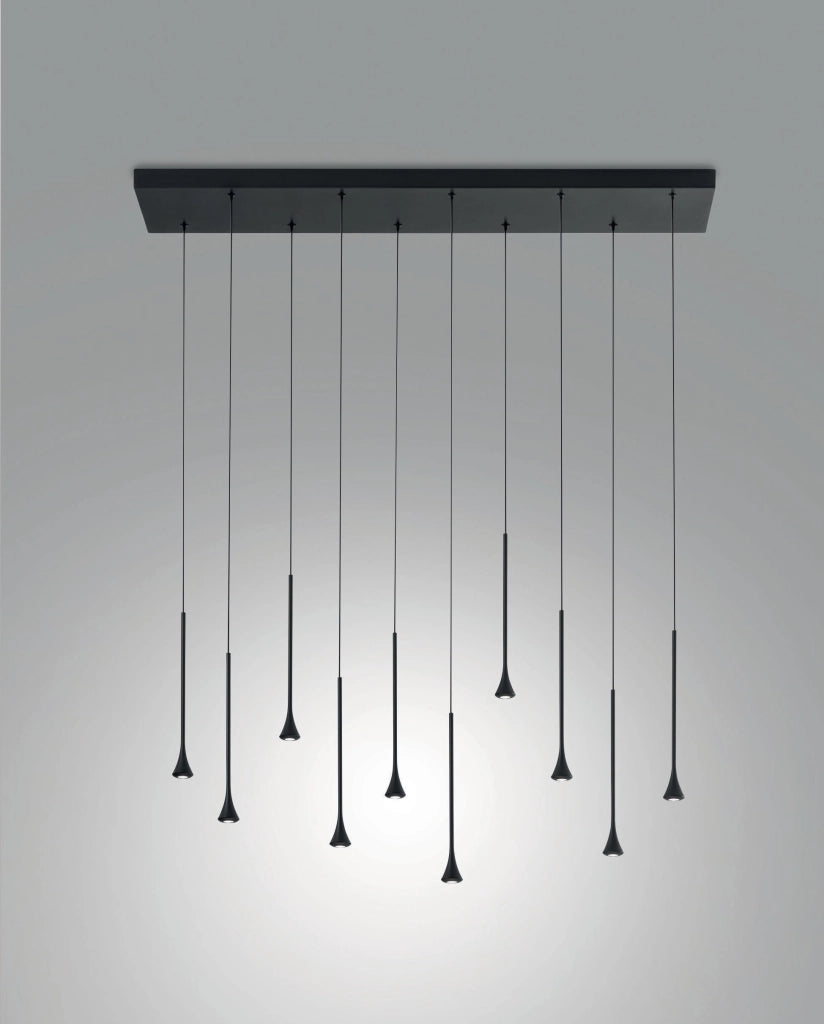 Lampada a Sospensione Susa LED 10x 5W 4650lm 3000K Dimmerabile in Metallo Nero, IP20, Altezza Regolabile fino a 200cm - Susa