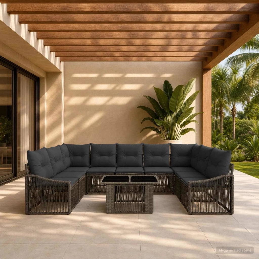 Set Divano da Giardino 10 pz Grigio e Grigio Scuro polyrattan 3437297