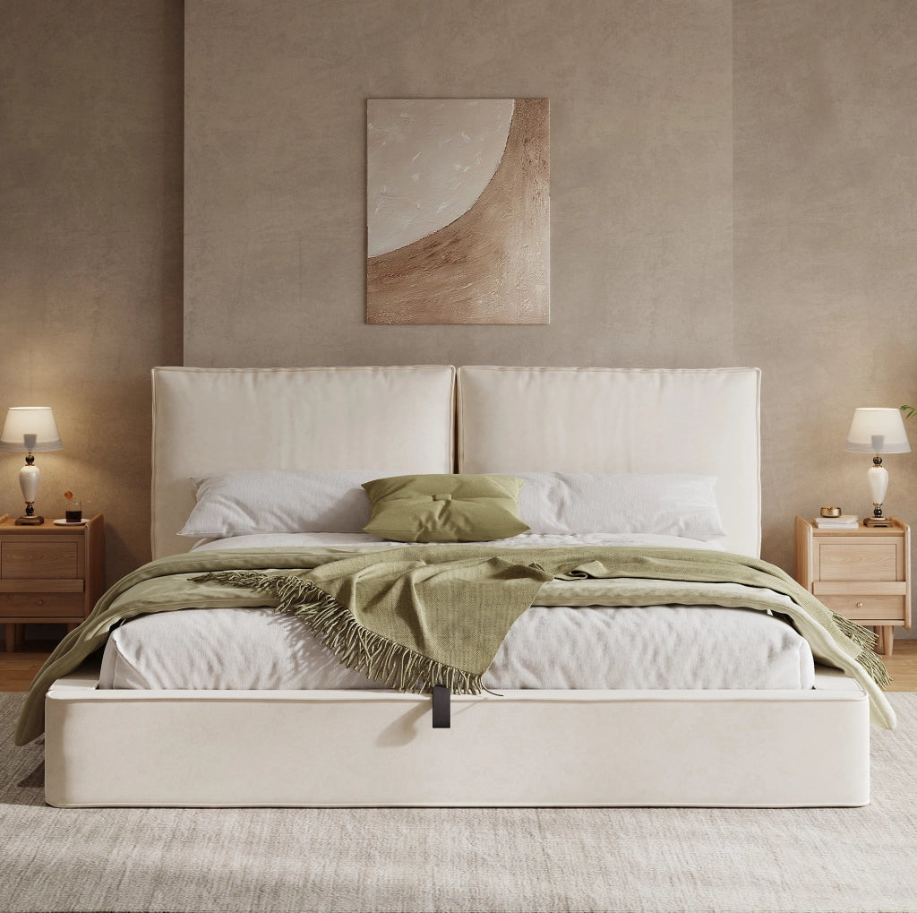 Letto matrimoniale contenitore beige in velluto 180x200 cm