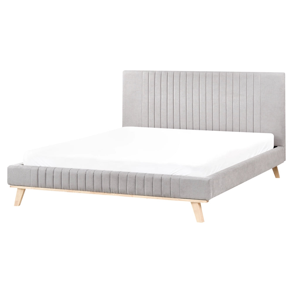 Letto matrimoniale in ciniglia grigio chiaro 160 x 200 cm struttura imbottita testiera trapuntata a canale