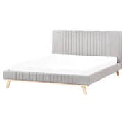 Letto matrimoniale in ciniglia grigio chiaro 160 x 200 cm struttura imbottita testiera trapuntata a canale
