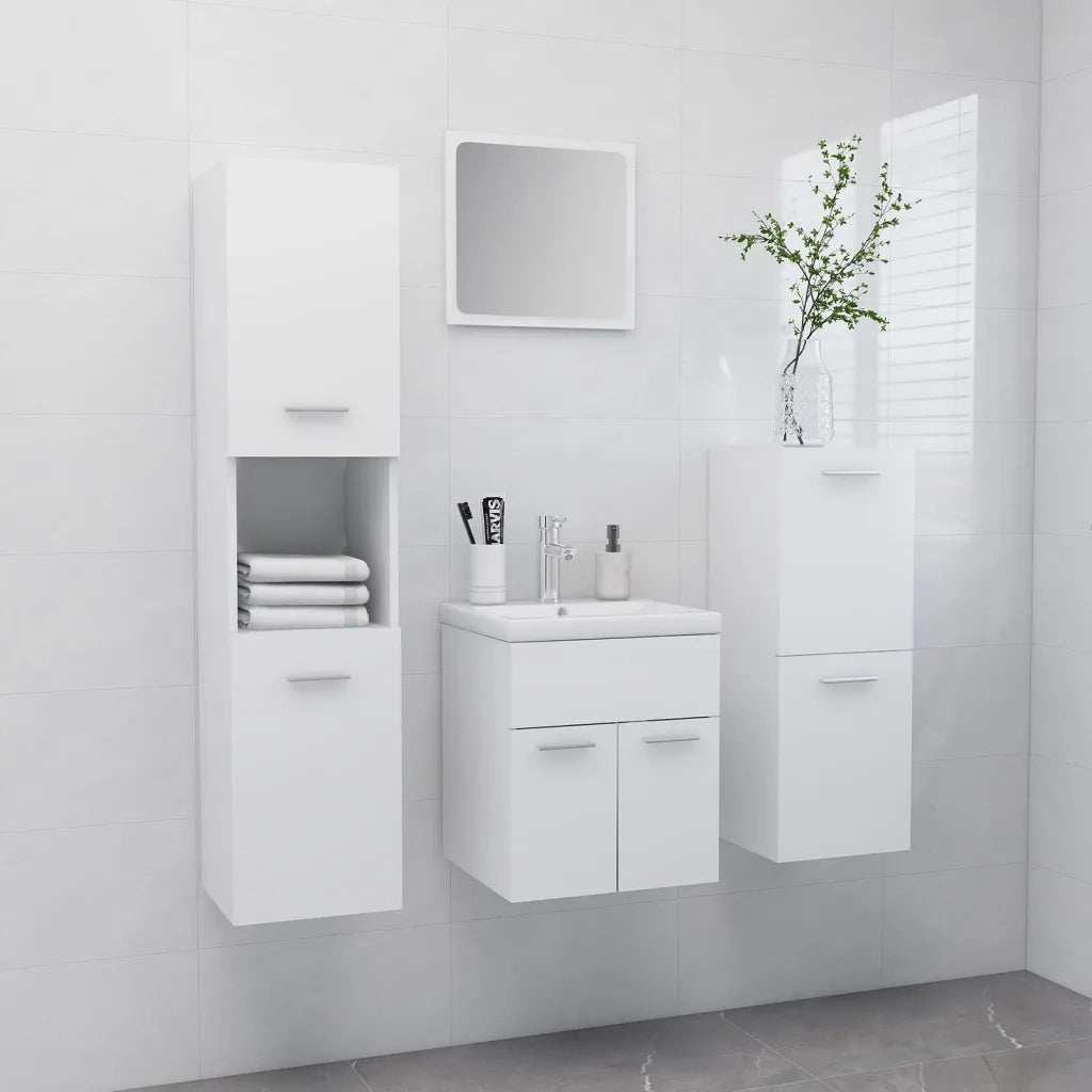Set Mobili da Bagno | Armadio da bagno Bianco in Truciolato
