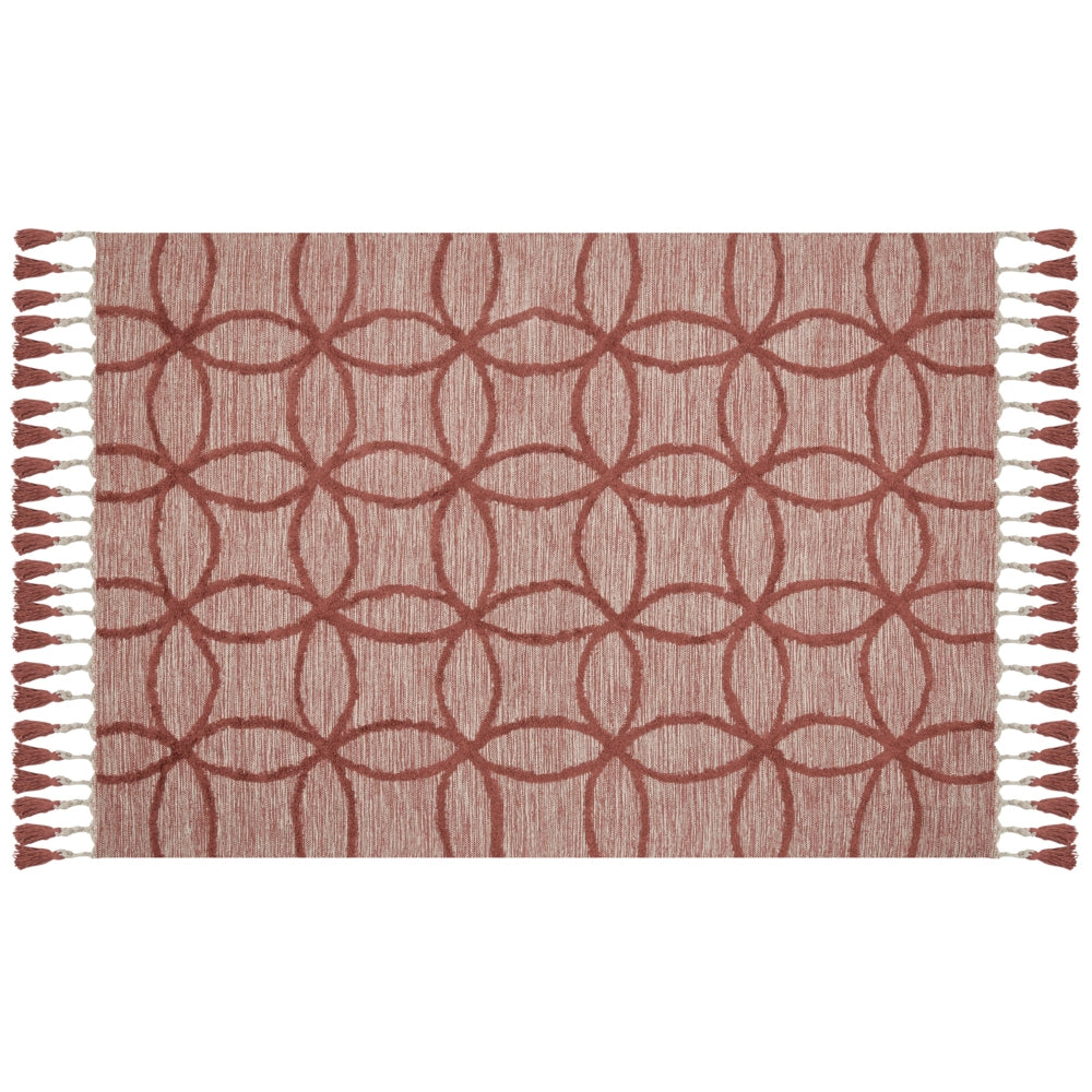Tappeto in cotone trapunto a mano con motivo geometrico rosso 160 x 230 cm camera da letto soggiorno