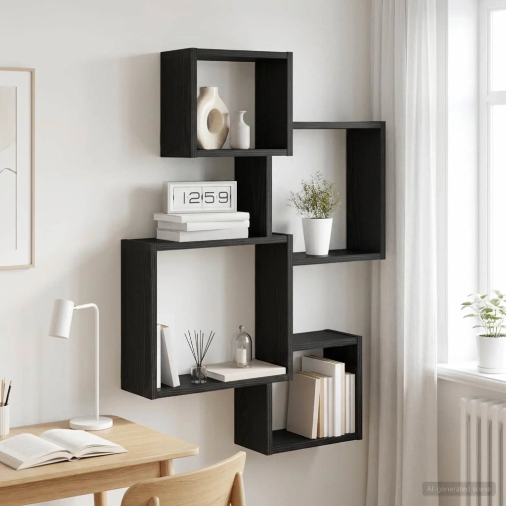 Mensole Cubo da Parete A parete Rovere Nero 64 x 13,5 x 91,5 cm 8012125