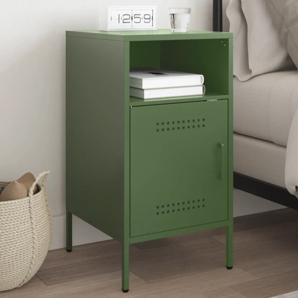 Comodino | Armadio da Notte | Mobiletto da notte Verde Oliva 36x39x68 cm in Acciaio