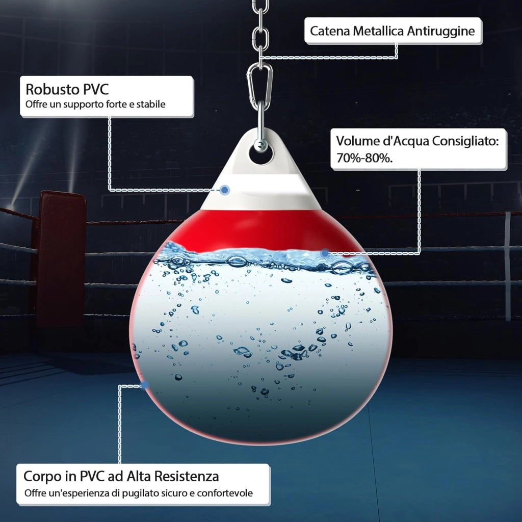 Sacco da Boxe per Bambini ed Adulti 50 kg, Sacco da Boxe ad Acqua con Catena Metallica Regolabile, Ganci, Fibbie di Assicurazione e Tubo dell’Acqua