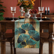 Tavolo con tovagliolo in legno verde e marrone 40 x 140 cm | Loper rustica Ginkgo Biloba per sala da pranzo e ristorante