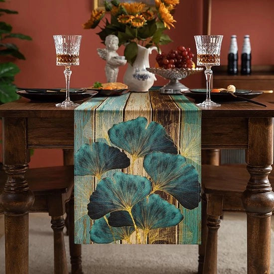 Tavolo con tovagliolo in legno verde e marrone 40 x 140 cm | Loper rustica Ginkgo Biloba per sala da pranzo e ristorante