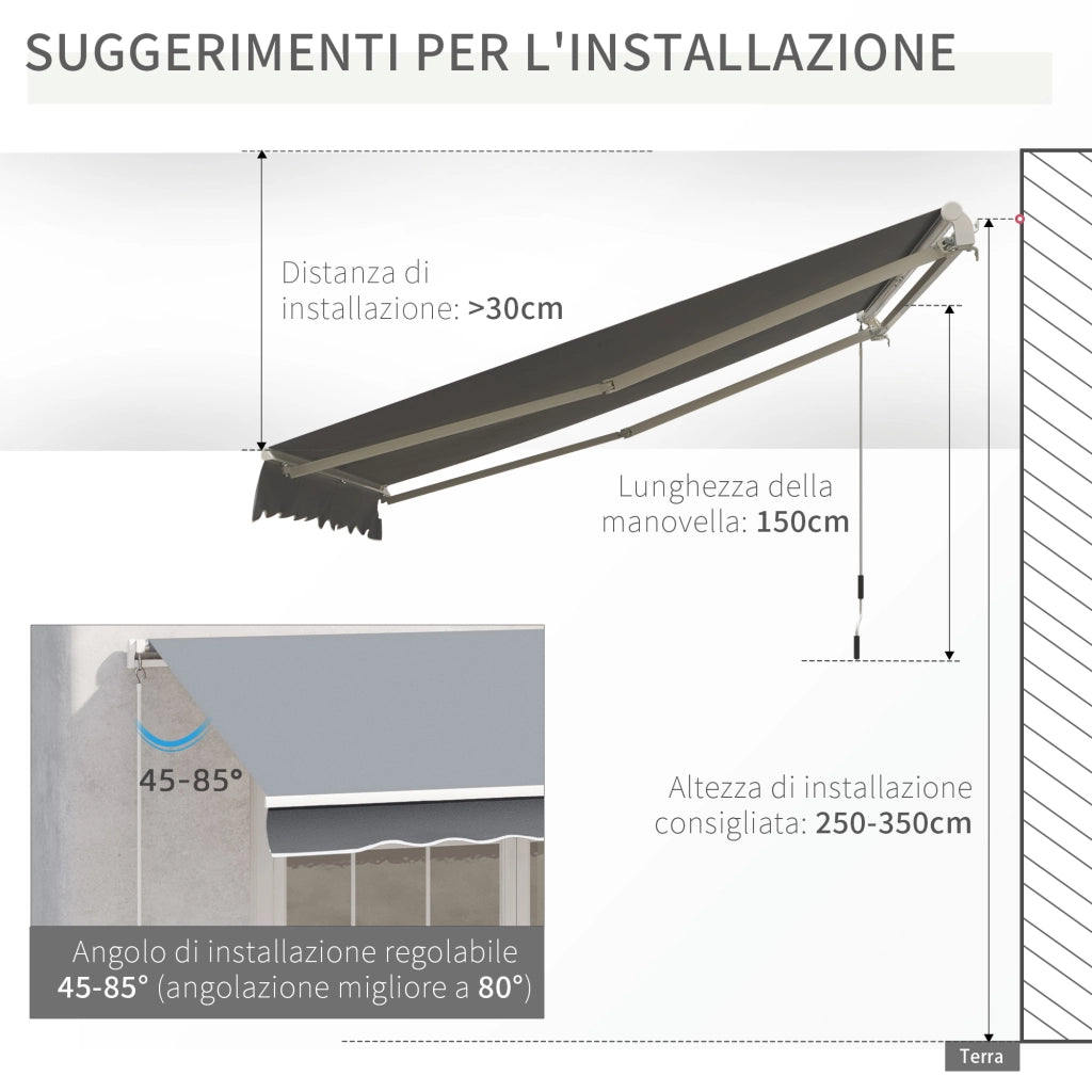 Tenda da Sole Esterna Avvolgibile a Manovella ¨C zephmum ¨C Grigio, Metallo e Alluminio, 395x245 cm