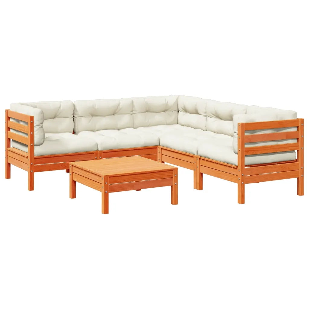 Set Divani Giardino 6pz con Cuscini Marrone Cera Massello Pino 3299449
