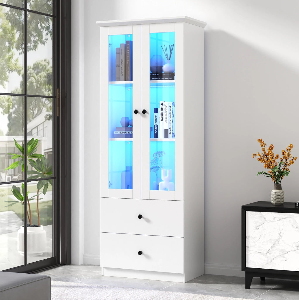 Vetrina con LED bianca opaca in MDF e vetro temperato 60x35,5x165 cm