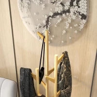 Appendiabiti da Terra di Design con Portaombrelli e 12 Ganci, Metallo e Bambù, 30.5x30.5x174.5cm, Legno e Bianco