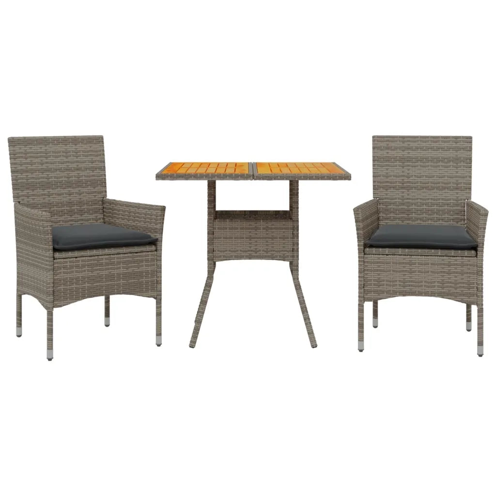 Set Pranzo da Giardino 3pz | Set Salotto da Giardino con Cuscini Polyrattan Acacia Grigio