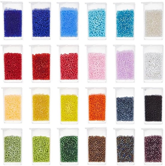 Set di 15600 Glitter di Vetro - Ronde Perle - Confezione Rimovibile - 24 Colori - Diametro 2 mm - Creazione di Gioielli