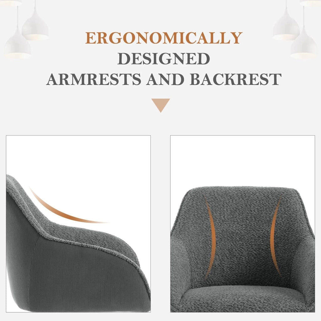 Sedia Sala da Pranzo, Sedie Cucina, Sedia Ufficio, Sedia da Pranzo Girevole Ergonomiche Moderne, Seduta in Tessuto Bouclé e Velluto a Coste, Grigio Scuro, EZS11dgr-1