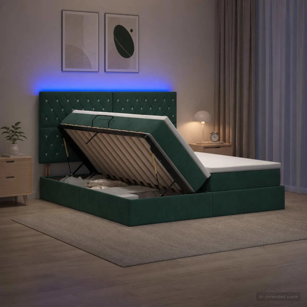 Letto con contenitore LED e materasso Verde Scuro 200 x 200 cm 3460263