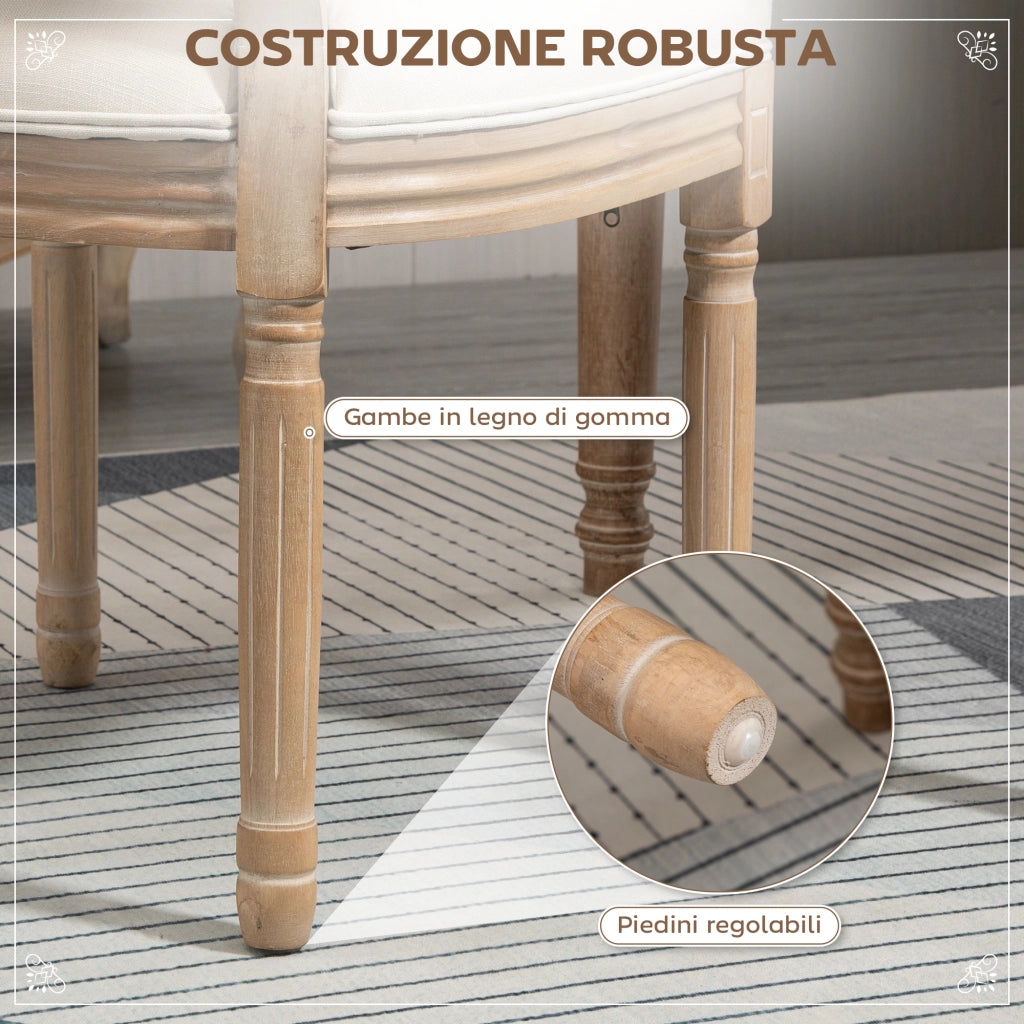 Set 2 Sedie da Pranzo Vintage ¨C Xylo ¨C Legno e Tessuto Schienale Traforato Bianco Crema 49x56x96cm